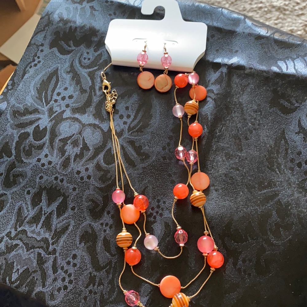3-Strand Necklace & Earrings (can wear at 18”-21”) - Picture 2 of 3